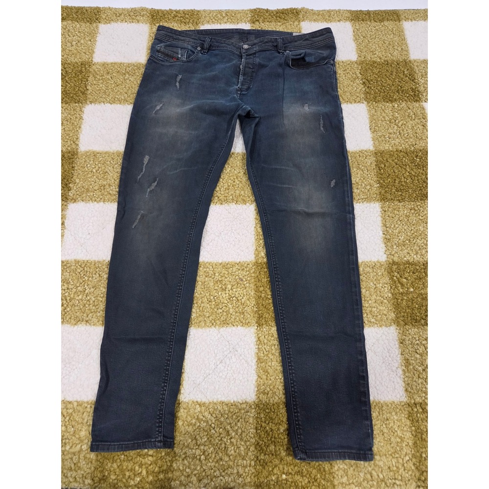 Diesel Sleenker Slim Skinny Jeans Dark Wash Distressed Mens 36x32 Stretch Denim